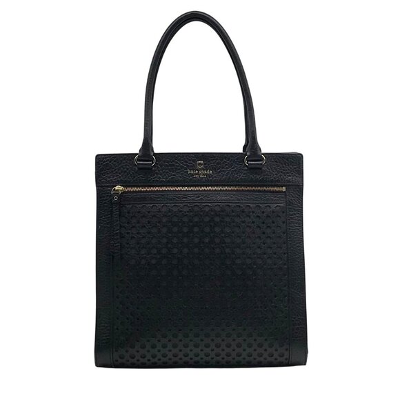 Kate Spade Black Pebbled Leather Lynne Bubbles Perforated Perri Lane Tote Bag - Picture 1 of 10
